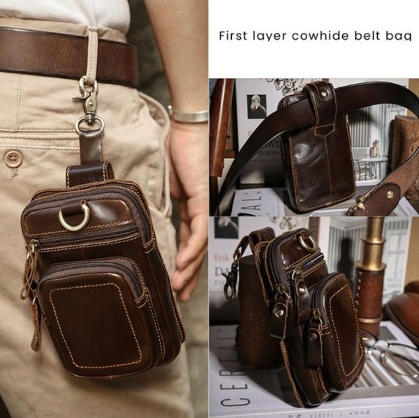 6386 Men Retro Cowhide Multifunctional Sports Belt Waist Bag (Brown) - Image 6
