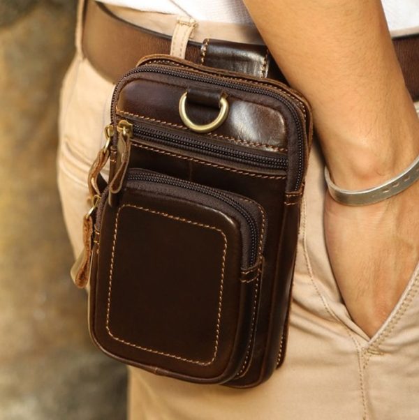 6386 Men Retro Cowhide Multifunctional Sports Belt Waist Bag (Brown) - Image 7