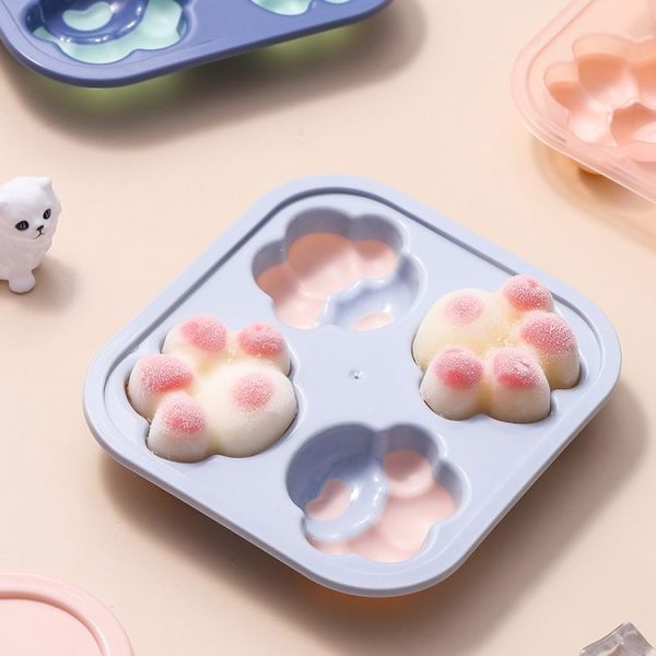 Household Cat Paw Shape Creative Silicone Ice Box Ice Cube Mold Ice Hockey DIY Food Supplement Box with Lid (Vegetation Green) - Image 4