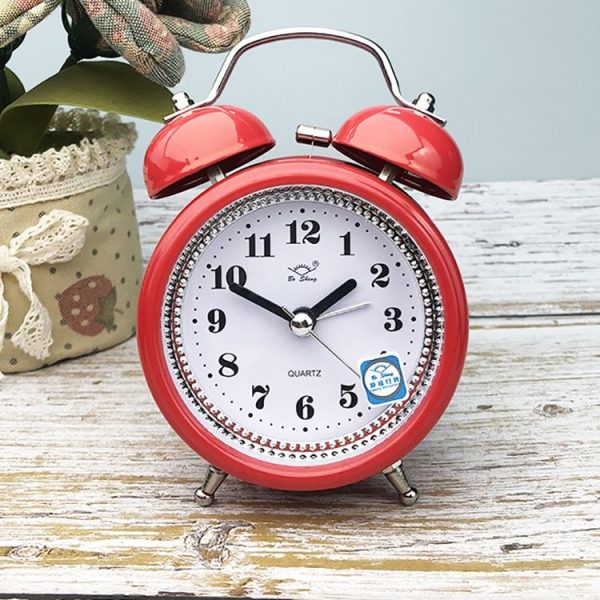 3 Inch Metal Bell Alarm Clock With Night Light Student Bedside Fashion Clock (Red)