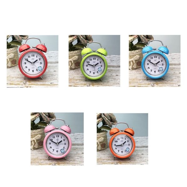 3 Inch Metal Bell Alarm Clock With Night Light Student Bedside Fashion Clock (Red) - Image 2