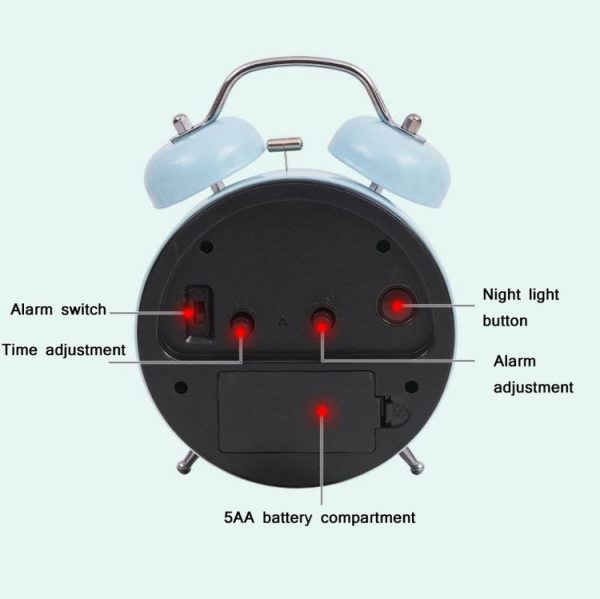 Student Cute Style Bell Alarm Clock Bedside Mute Clock With Light Specification: Y33 3 Inch (Pink) - Image 3