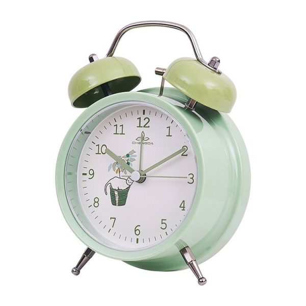 Student Cute Style Bell Alarm Clock Bedside Mute Clock With Light Specification: Y36 4 Inch (Green)