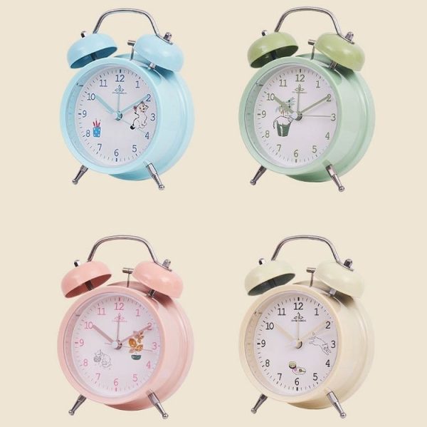 Student Cute Style Bell Alarm Clock Bedside Mute Clock With Light Specification: Y36 4 Inch (Green) - Image 2