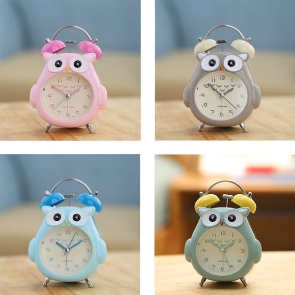 3 Inch Children Cartoon Owl Luminous Silent Bedside Snooze Small Alarm Clock (Pink) - Image 2