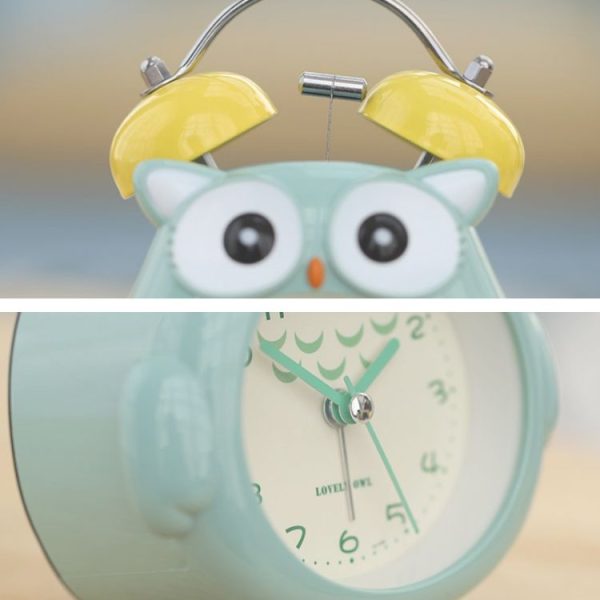 3 Inch Children Cartoon Owl Luminous Silent Bedside Snooze Small Alarm Clock (Pink) - Image 3