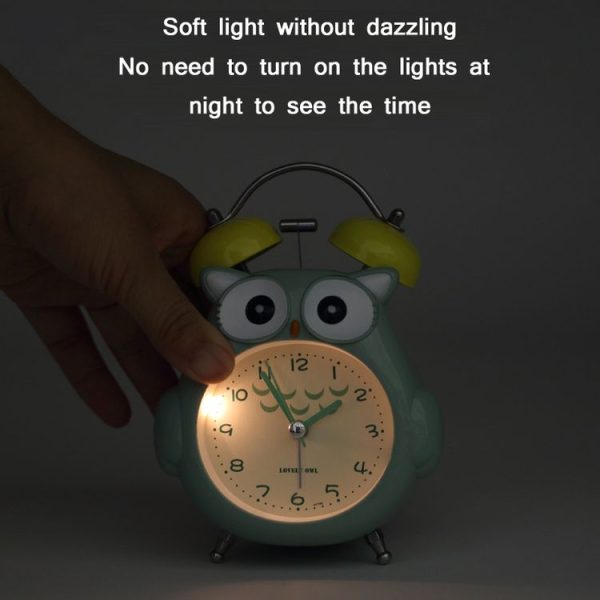 3 Inch Children Cartoon Owl Luminous Silent Bedside Snooze Small Alarm Clock (Pink) - Image 4