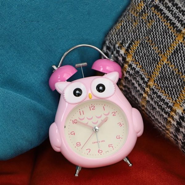 3 Inch Children Cartoon Owl Luminous Silent Bedside Snooze Small Alarm Clock (Pink) - Image 5