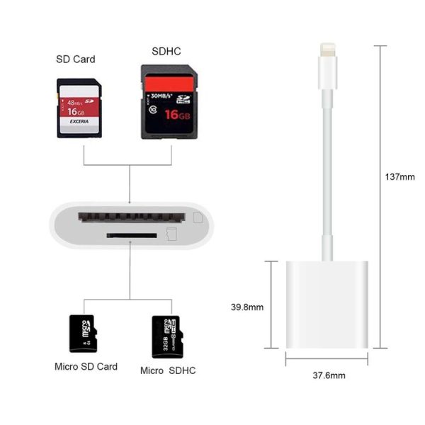 8 Pin to SD + TF Card Reader 2 in 1 Adapter For iPhone / iPad, Cable Length: 9.7cm (Double Slots) - Image 4
