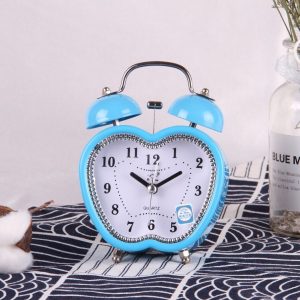 Children Cartoon Apple-Shaped Bedside Mute Desk Clock Metal Bell Digital Alarm Clock (Blue)