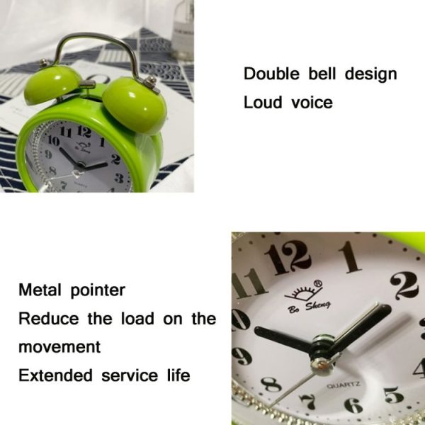 Children Cartoon Apple-Shaped Bedside Mute Desk Clock Metal Bell Digital Alarm Clock (Blue) - Image 3
