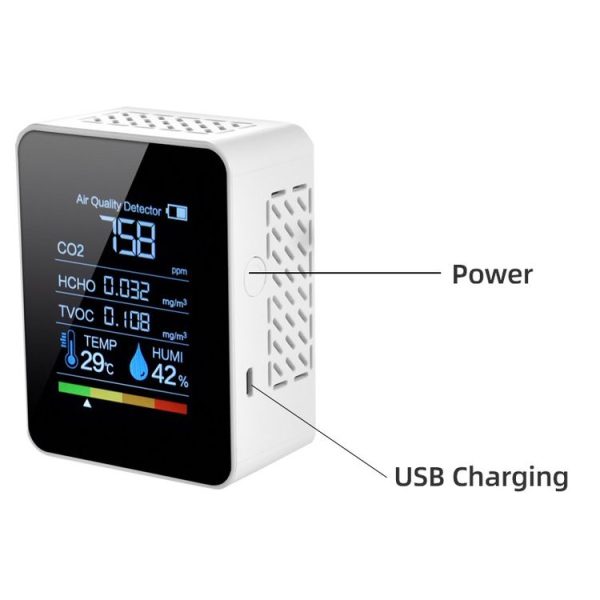 TVOC1 Portable CO2 Air Quality Formaldehyde Carbon Dioxide Detector Indoor Temperature Hygrometer with LED Digital Display (White) - Image 3