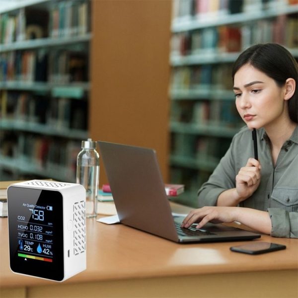 TVOC1 Portable CO2 Air Quality Formaldehyde Carbon Dioxide Detector Indoor Temperature Hygrometer with LED Digital Display (White) - Image 6