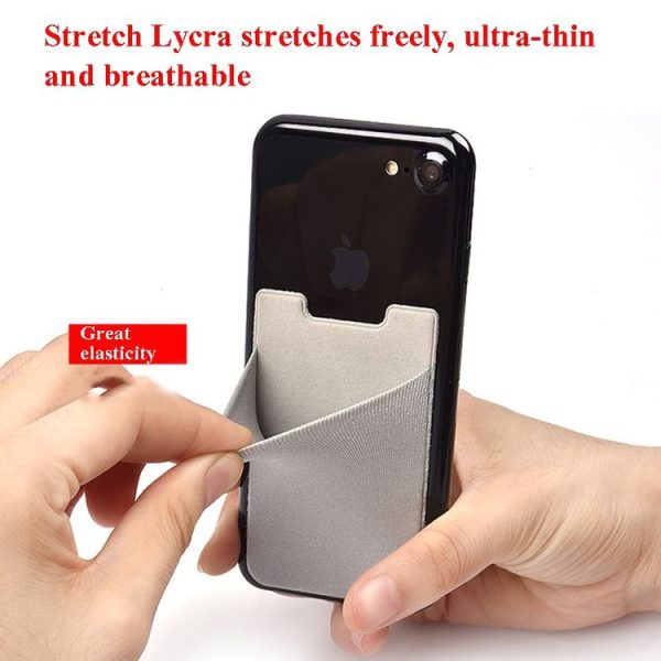 Stretch Lycra Mobile Phone Back Sticker Card Holder Phone Back Wallet Bus Bank Card Holder (Gray) - Image 3