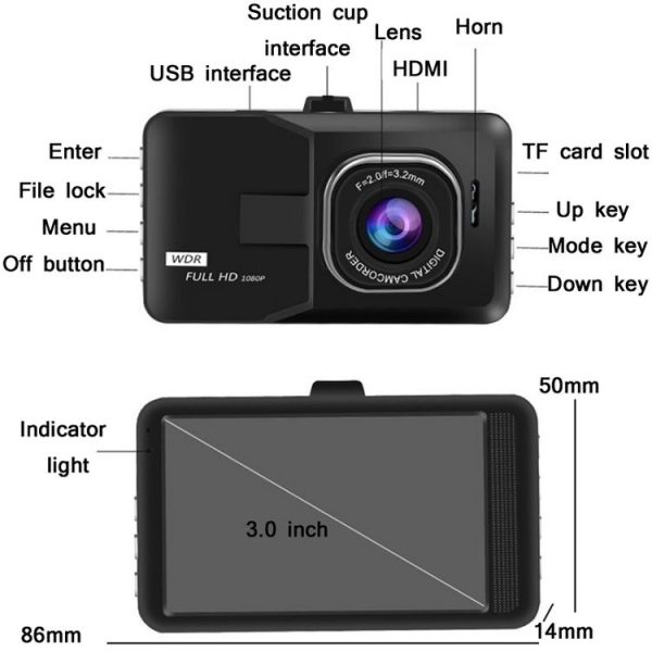 3.0 Inch HD 1080P Wide-Angle Driving Recorder With Reversing Image Specification: HD Single Record(Black) - Image 4