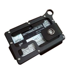 Aluminum Alloy Card Holder Leather Wallet Multifunctional Adjustable Snap Button Pocket Wallet (Black)