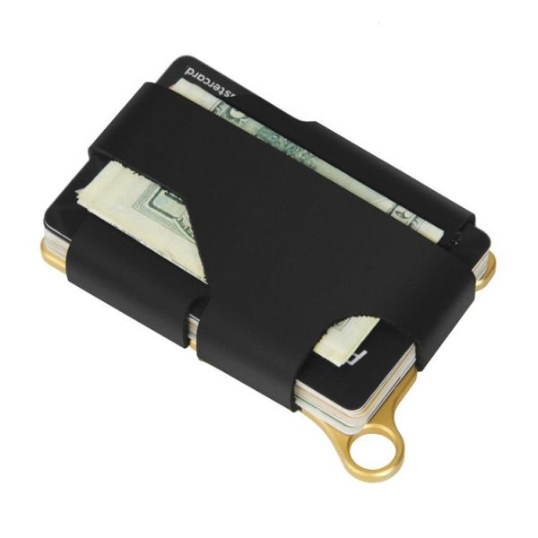 Aluminum Alloy Card Holder Leather Wallet Multifunctional Adjustable Snap Button Pocket Wallet (Black) - Image 5
