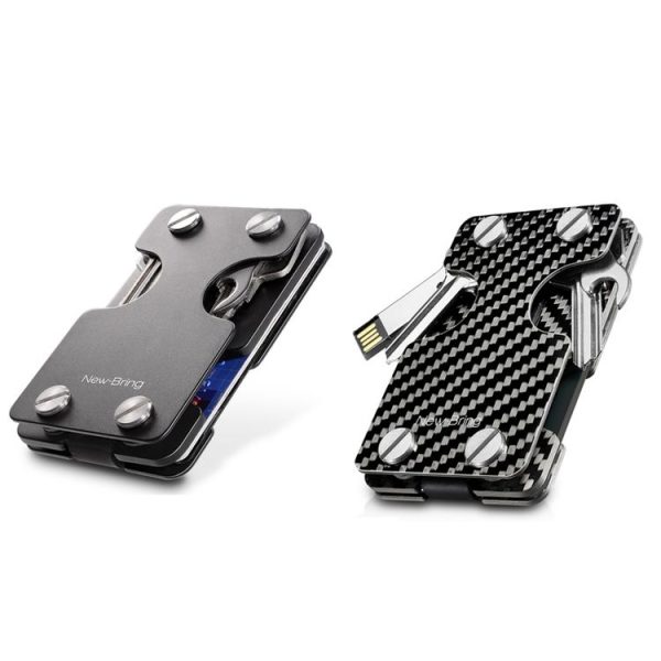 New-Bring Metal Card Holder Multifunctional EDC Wallet Can Store Keys & U Disk (Black) - Image 2