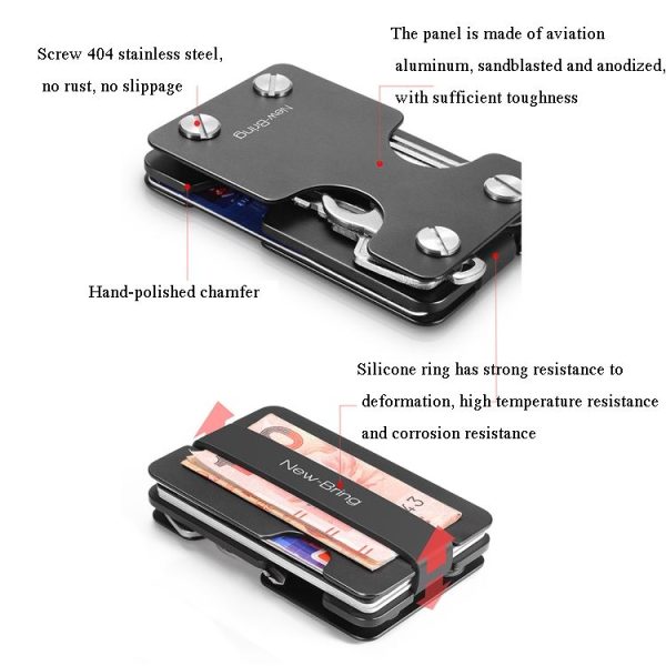 New-Bring Metal Card Holder Multifunctional EDC Wallet Can Store Keys & U Disk (Black) - Image 3
