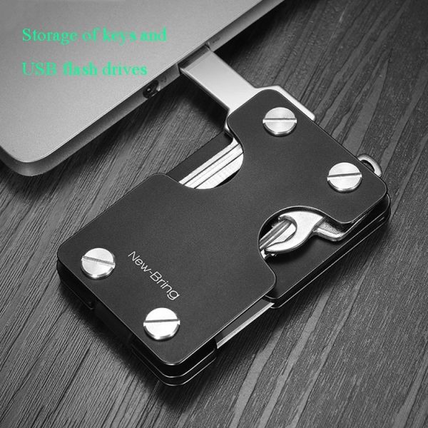 New-Bring Metal Card Holder Multifunctional EDC Wallet Can Store Keys & U Disk (Black) - Image 5