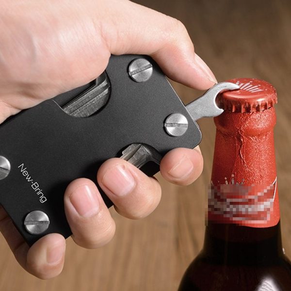 New-Bring Metal Card Holder Multifunctional EDC Wallet Can Store Keys & U Disk (Black) - Image 7