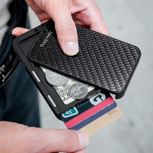 New-Bring Metal Card Holder RFID Anti-Theft Magnetic Automatic Shift Business Card Sase Waterproof Wallet, Colour: Carbon Fiber - Image 7