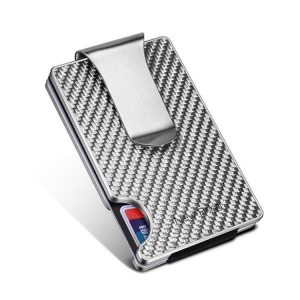 New-Bring Metal Carbon Fiber Wallet Ultra-Thin Card Holder Male RFID Anti-Theft Simple Wallet Bank Credit Card Storage Device (Silver)