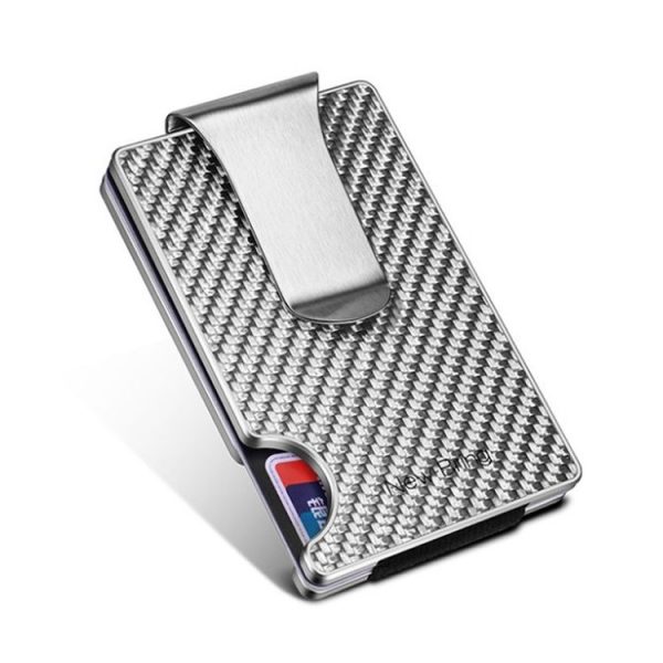 New-Bring Metal Carbon Fiber Wallet Ultra-Thin Card Holder Male RFID Anti-Theft Simple Wallet Bank Credit Card Storage Device (Silver)