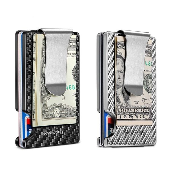 New-Bring Metal Carbon Fiber Wallet Ultra-Thin Card Holder Male RFID Anti-Theft Simple Wallet Bank Credit Card Storage Device (Silver) - Image 2