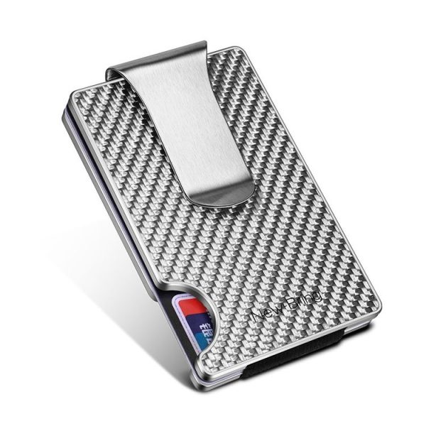 New-Bring Metal Carbon Fiber Wallet Ultra-Thin Card Holder Male RFID Anti-Theft Simple Wallet Bank Credit Card Storage Device (Silver) - Image 3