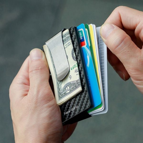 New-Bring Metal Carbon Fiber Wallet Ultra-Thin Card Holder Male RFID Anti-Theft Simple Wallet Bank Credit Card Storage Device (Silver) - Image 7