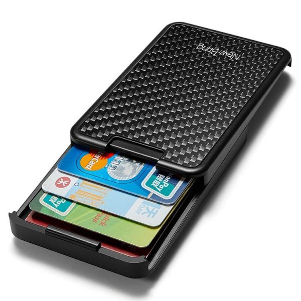New-Bring Carbon Fiber Metal Card Holder Male Personality Card Holder Anti-Theft RFID Ultra-Thin Small Card Box (Black) - Image 2