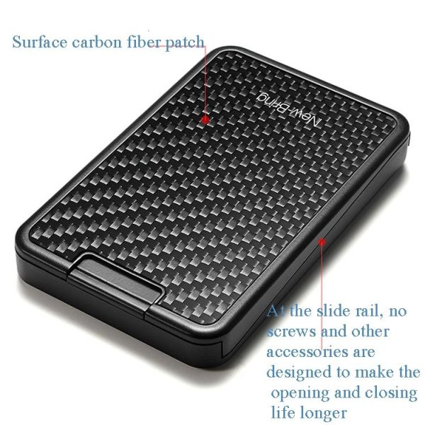 New-Bring Carbon Fiber Metal Card Holder Male Personality Card Holder Anti-Theft RFID Ultra-Thin Small Card Box (Black) - Image 5