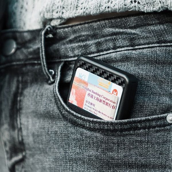 New-Bring Carbon Fiber Metal Card Holder Male Personality Card Holder Anti-Theft RFID Ultra-Thin Small Card Box (Black) - Image 7