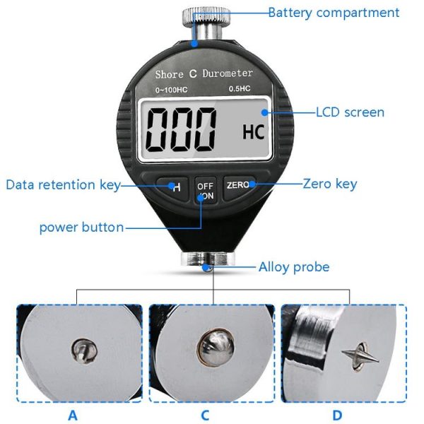 Electronic Digital Display Hard Meter Plastic Rubber Silicone Tire Hardness Meter, Model: 0-100HA A - Image 4