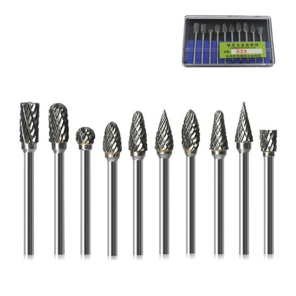 10 PCS / Set Hard Alloy Tungsten Steel Grinding Head Double Pattern Rotating Milling Cutter Head Root Carving Knife, Style: Blue Box - Image 2