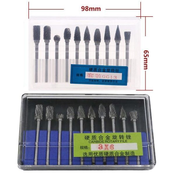 10 PCS / Set Hard Alloy Tungsten Steel Grinding Head Double Pattern Rotating Milling Cutter Head Root Carving Knife, Style: Blue Box - Image 3