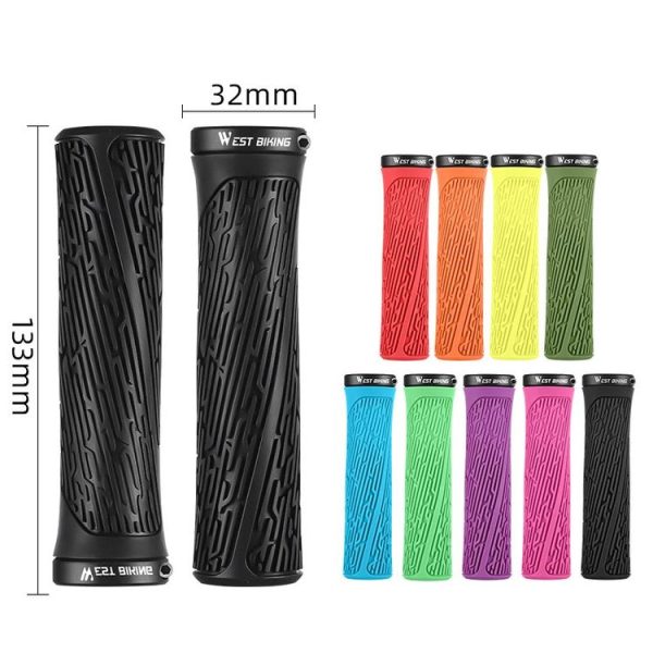 1 Pair WEST BIKING YP0804061 Bicycle Anti-Slip Shock Absorber Grip Mountain Bike Rubber Handlebar Cover (Ink) - Image 2