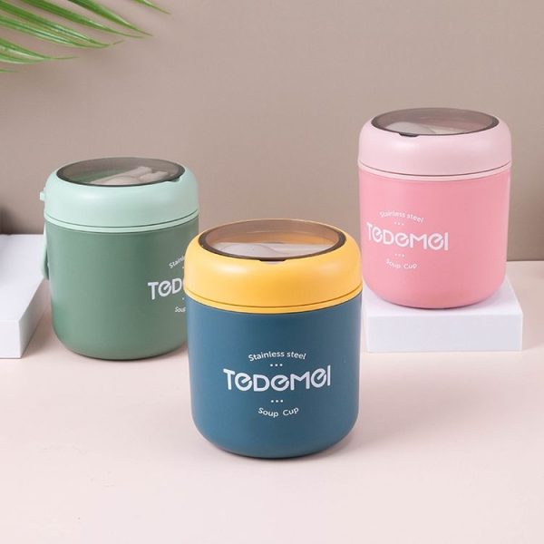 Portable Thermal Insulation Sealed Soup Cup With Lid Breakfast Lunch Box For Office Workers (Pink) - Image 2