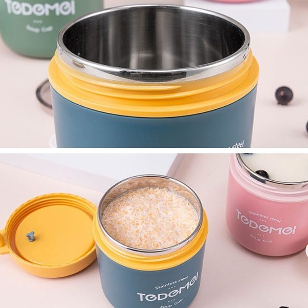 Portable Thermal Insulation Sealed Soup Cup With Lid Breakfast Lunch Box For Office Workers (Pink) - Image 3