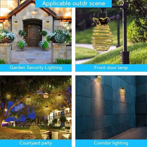 24 LEDs Solar Pineapple Lights Wrought Iron Lantern LED Copper Wire String Outdoor Waterproof Garden Decoration Lanterns - Image 6