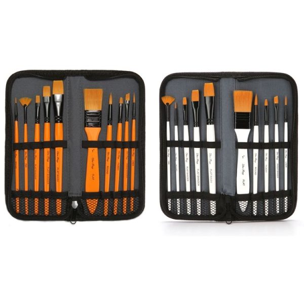 ZHU TING 10 In 1 Wooden Pole Nylon Wool Watercolor Pen And Board Brush Fan Shaped Painting Pen Set With Cloth BagZHUTING (White Rod) - Image 2