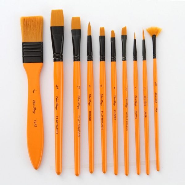 ZHU TING 10 In 1 Wooden Pole Nylon Wool Watercolor Pen And Board Brush Fan Shaped Painting Pen Set With Cloth BagZHUTING (White Rod) - Image 3