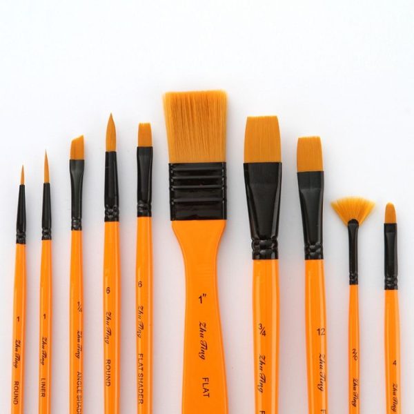ZHU TING 10 In 1 Wooden Pole Nylon Wool Watercolor Pen And Board Brush Fan Shaped Painting Pen Set With Cloth BagZHUTING (White Rod) - Image 4
