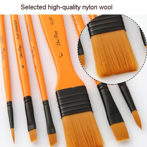 ZHU TING 10 In 1 Wooden Pole Nylon Wool Watercolor Pen And Board Brush Fan Shaped Painting Pen Set With Cloth BagZHUTING (White Rod) - Image 5