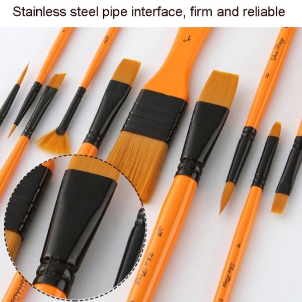 ZHU TING 10 In 1 Wooden Pole Nylon Wool Watercolor Pen And Board Brush Fan Shaped Painting Pen Set With Cloth BagZHUTING (White Rod) - Image 6