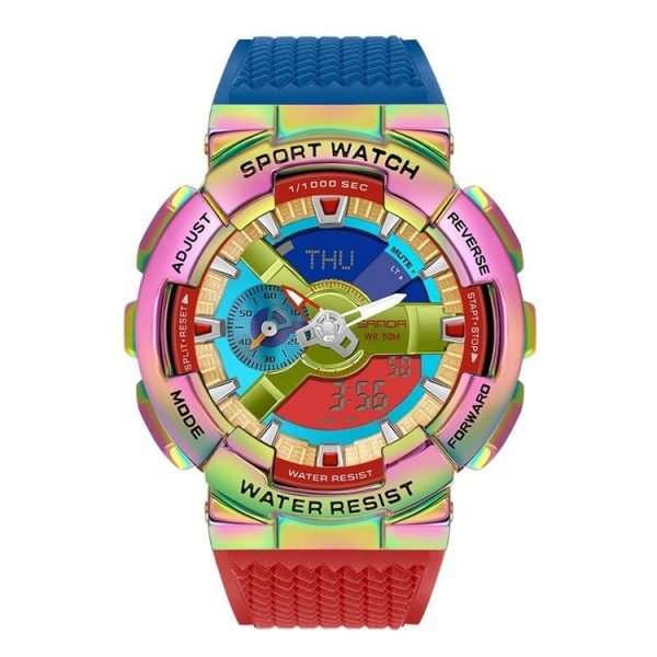 SANDA 9004 Men Symphony Dual Display Synchronous Outdoor Luminous Electronic Multifunction Watch (Illusion)