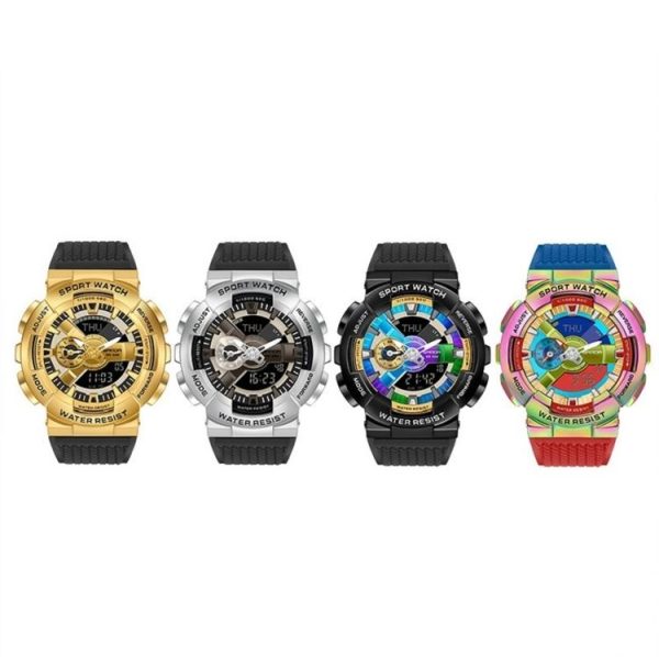 SANDA 9004 Men Symphony Dual Display Synchronous Outdoor Luminous Electronic Multifunction Watch (Illusion) - Image 2