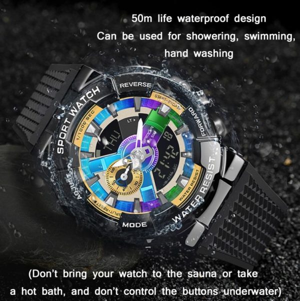 SANDA 9004 Men Symphony Dual Display Synchronous Outdoor Luminous Electronic Multifunction Watch (Illusion) - Image 4