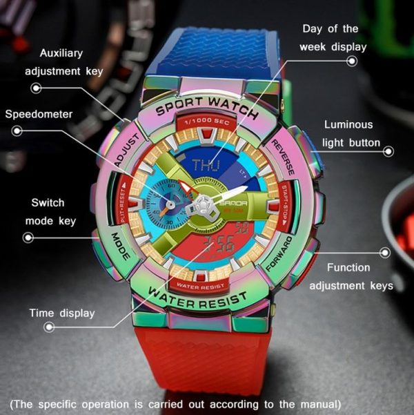 SANDA 9004 Men Symphony Dual Display Synchronous Outdoor Luminous Electronic Multifunction Watch (Illusion) - Image 6